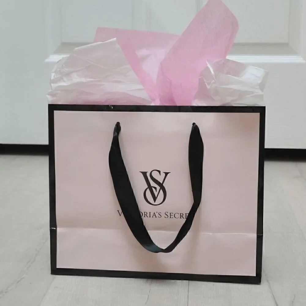 💗 VICTORIA'S SECRET Empty Paper Pink Shopping Gift Bag Cloth Handles w/Tissues
